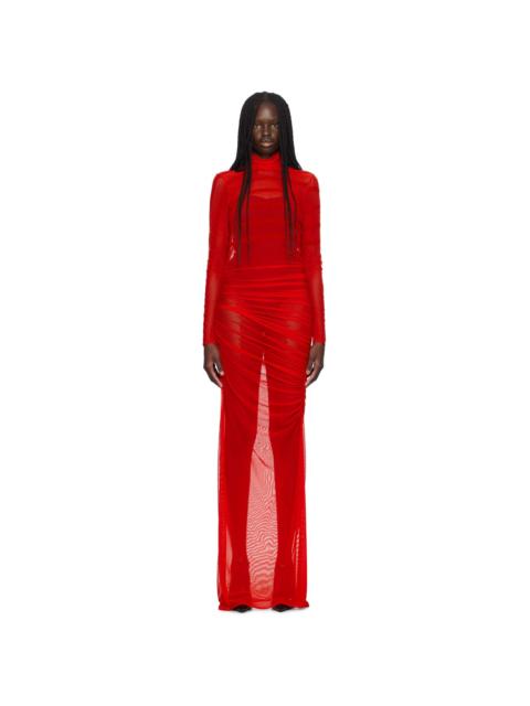 Jean Paul Gaultier Red 'The Striped Flocked' Maxi Dress