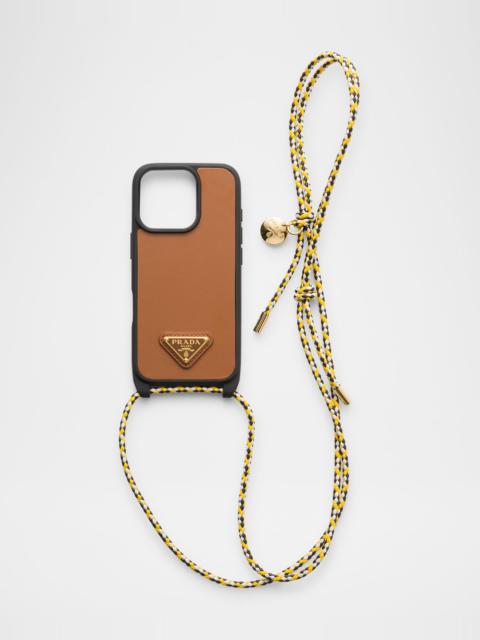 Prada iPhone 16 Pro Leather Shoulder Strap Phone Case