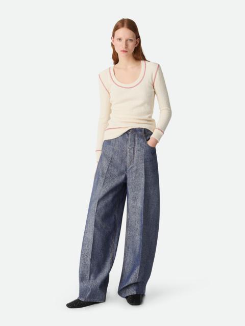 Bottega Veneta Denim Jacquard Wide Leg Trousers