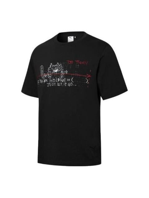 PUMA PUMA x 마이크엘 합동으로 서명된 만화 인쇄 Causual 스포츠 둥근 고리 남성 블랙 531320-01