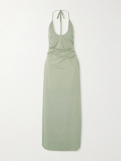 SIR. Martina Gathered Cotton-poplin Halterneck Maxi Dress