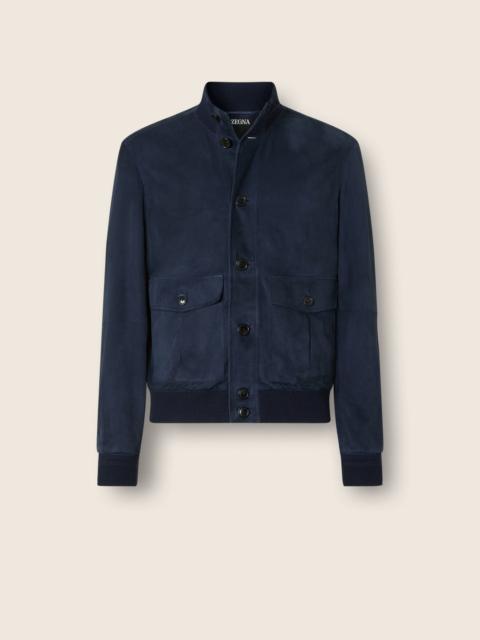 ZEGNA DARK INDIGO BLUE SUEDE BLOUSON