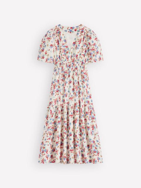 BODEN Irene Linen Midi Dress-Ivory, Bloom Scatter