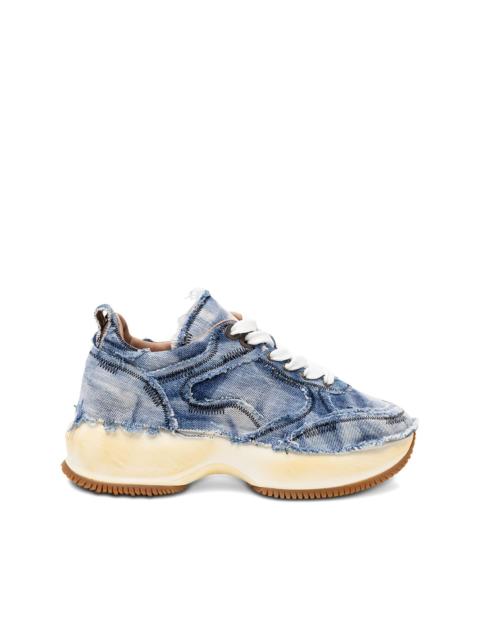 HOGAN frayed denim platform sneakers