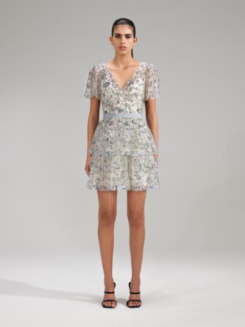 self-portrait Champagne Sequinned Tiered Mini Dress