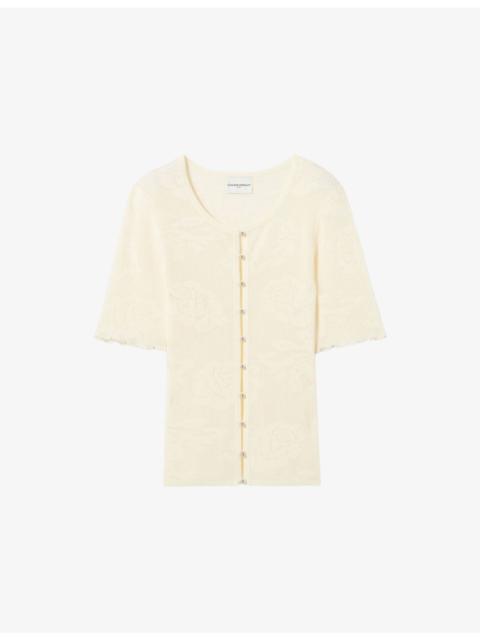 Claudie Pierlot Floral-Motif Short-Sleeve Knitted Cardigan
