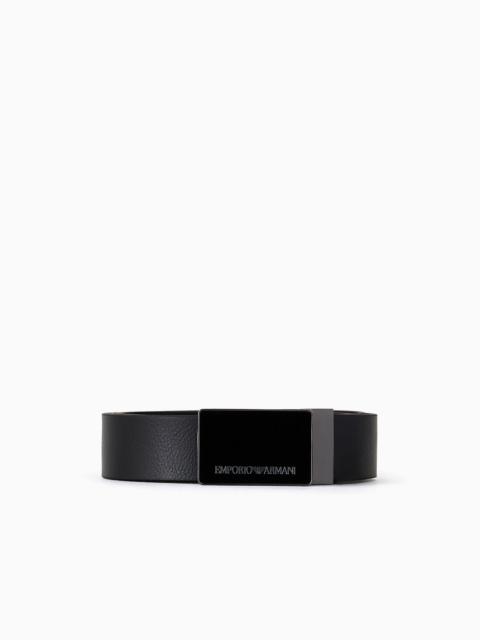 EMPORIO ARMANI Pebbled leather belt with plate