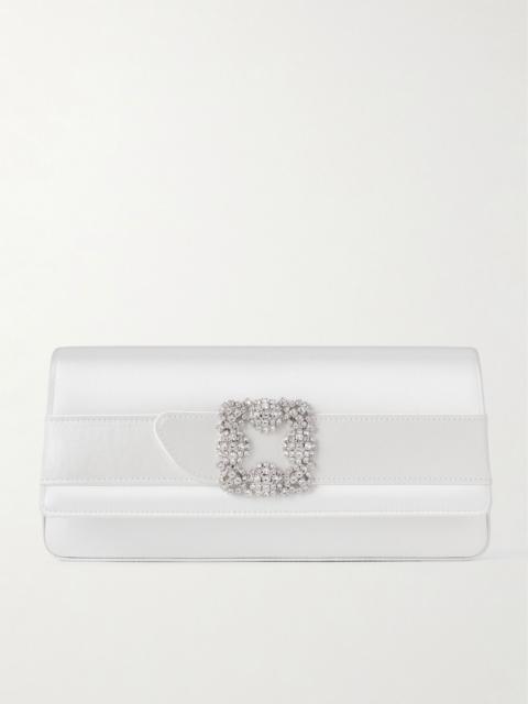 Manolo Blahnik Gothisi crystal-embellished satin clutch White