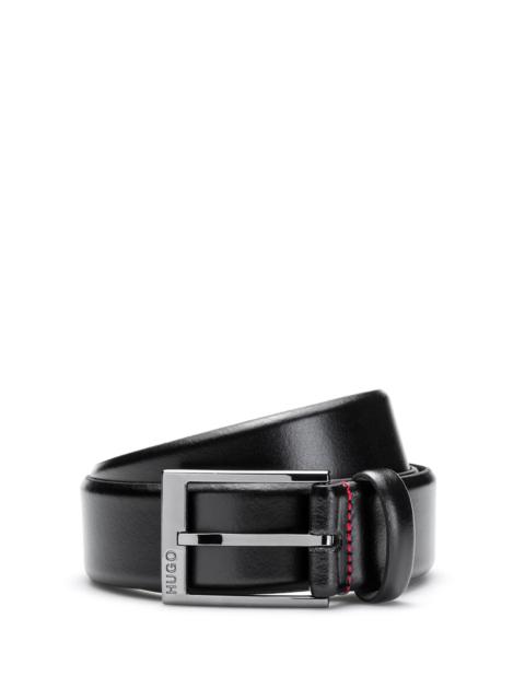 HUGO ITALIAN-LEATHER BELT WITH POLISHED GUNMETAL HARDWARE