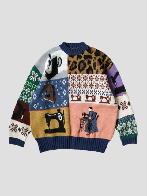 Kapital 5G WOOL KUROGANE PATCHWORK CREW SWEATER