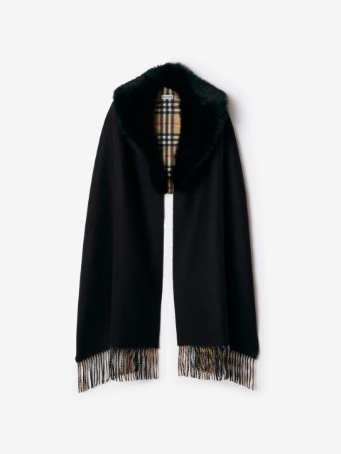 Burberry Wide Shearling Collar Wool Cashmere Scarf