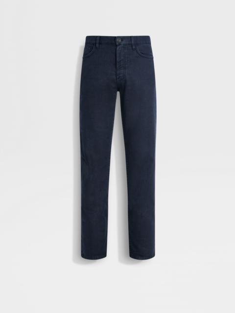 ZEGNA NAVY BLUE STRETCH COTTON AND LINEN ROCCIA JEANS