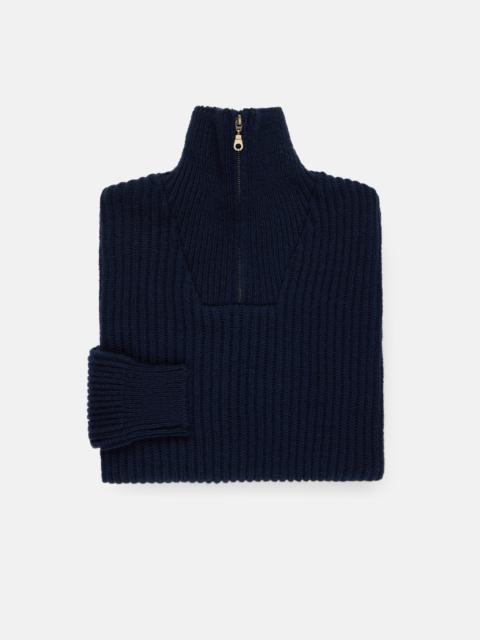 J. PRESS MADE-IN-NORWAY NAVY 1/4 ZIP RIBBED SWEATER