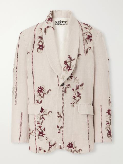 KARTIK RESEARCH Bead-Embellished Embroidered Shawl-Collar Linen Blazer