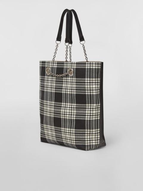 Marni CHECK WOOL SHOPPING BAG WITH LEATHER HANDLES