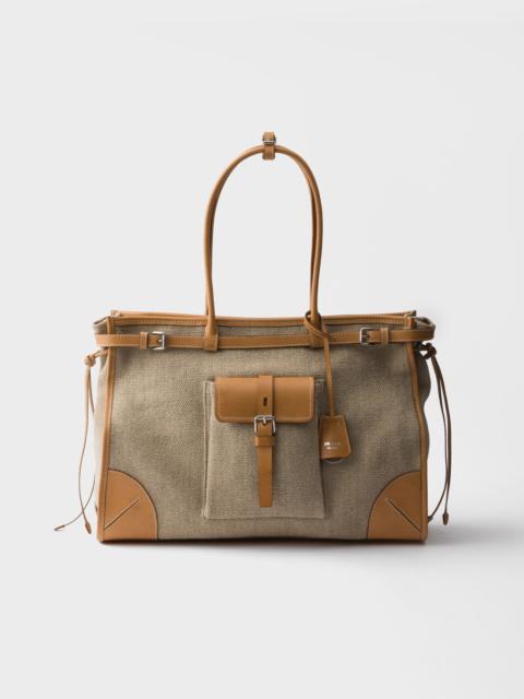Prada Prada Bonnie linen and leather tote bag