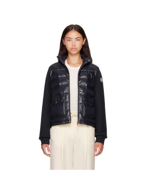 Moncler Navy Zip Up Cotton Fleece Down Cardigan