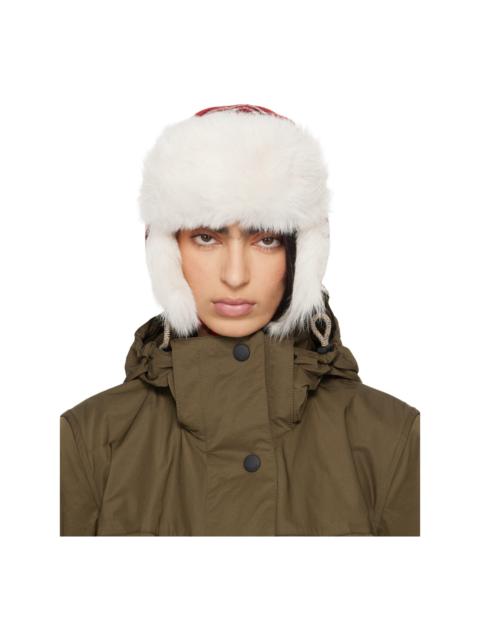 Burberry Red & Off-White Check Wool Trapper Hat
