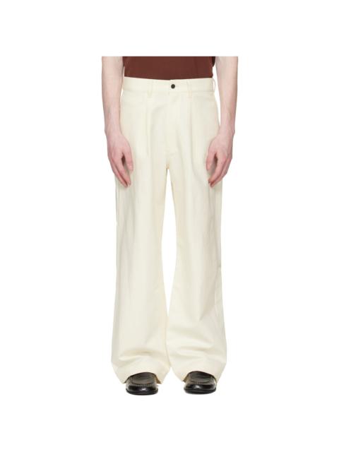 ssstein Off-White Double Weave Cotton One Tuck Wide Trousers
