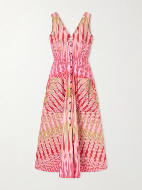 SALONI Zoey printed cotton-poplin midi dress Pink