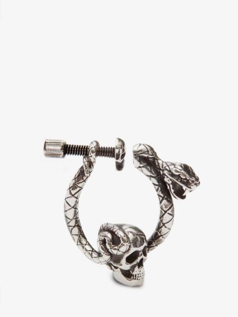 Alexander McQueen Skull And Snake Earring in Antique Silver