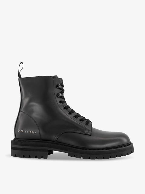 Combat number-print leather ankle boots