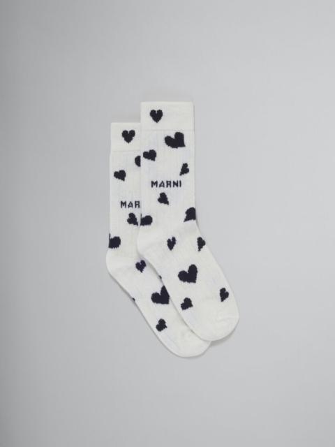 Marni WHITE WOOL SOCKS WITH HEART MOTIF