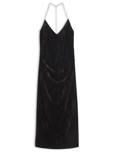 HUGO VELVET MAXI DRESS WITH CHAIN HALTER STRAPS