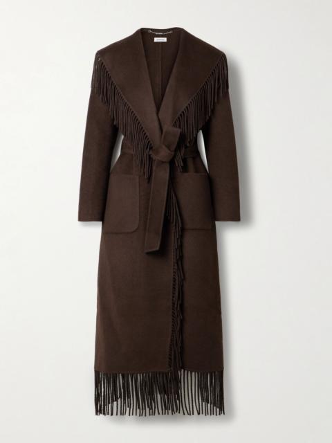 SIMKHAI Carrie fringed wool-blend felt coat Brown