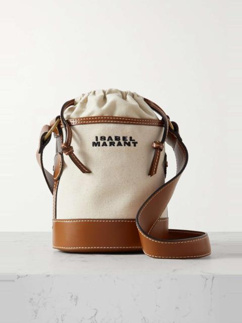 Isabel Marant Samara embroidered small leather-trimmed canvas bucket bag
