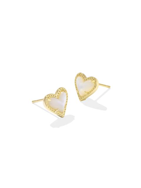 KENDRA SCOTT Ari Heart Gold Stud Earrings in Ivory Mother-of-Pearl