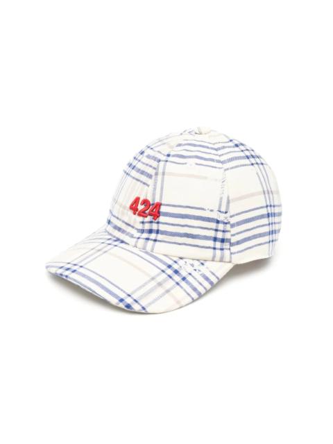 embroidered logo cotton-linen cap