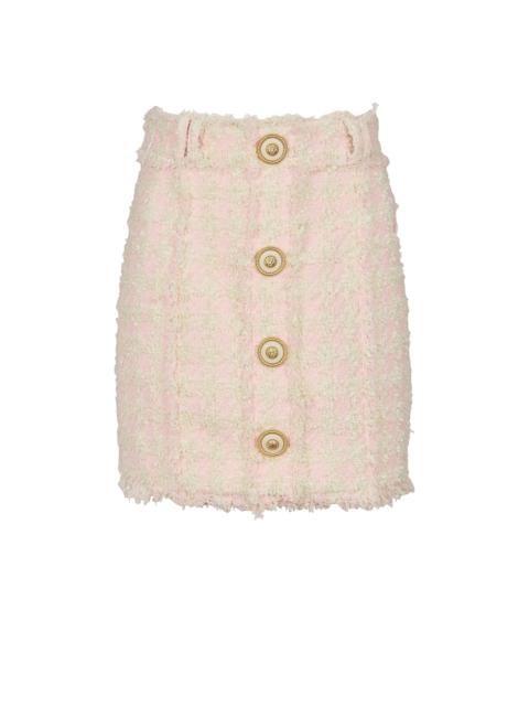 Balmain High-waist buttoned tweed mini skirt