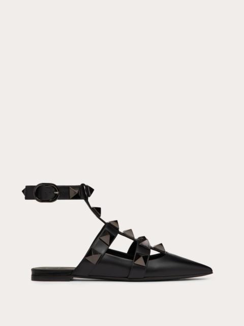 Valentino ROMAN STUD BALLET FLAT IN CALFSKIN LEATHER WITH TONAL STUDS