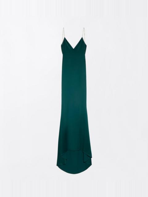 TOM FORD CRYSTAL CHAIN EMBROIDERY SATIN SLEEVELESS EVENING DRESS WITH OPEN BACK