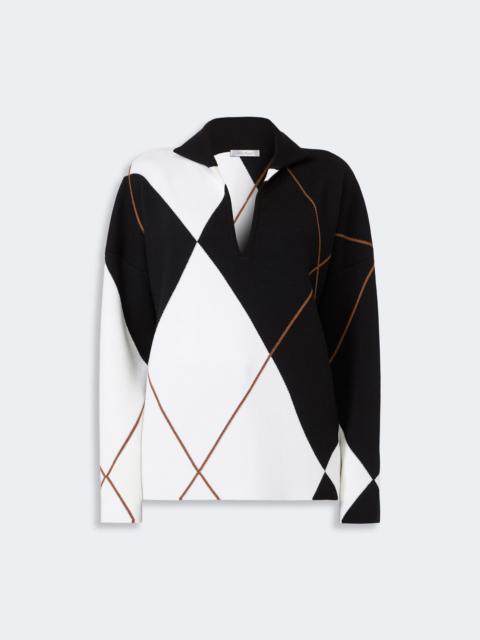 Max Mara SALA Relaxed-cut Argyle wool yarn sweater - WHITE BLACK
