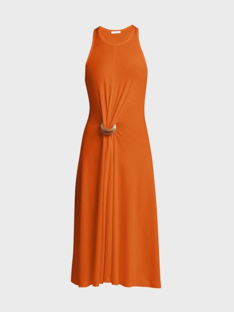 Gathered-Ring Sleeveless Rib Jersey Midi Dress