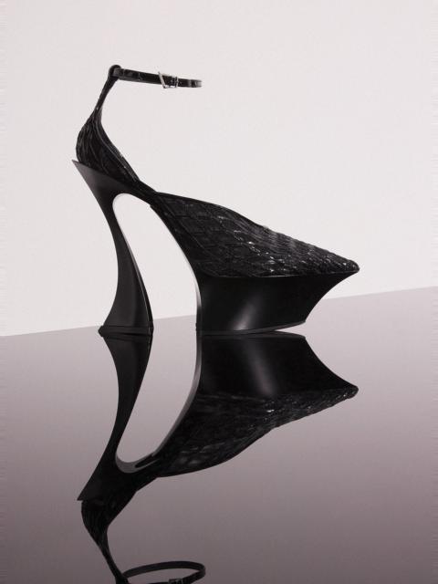 MUGLER black embroidered platform strappy fang 95 mules