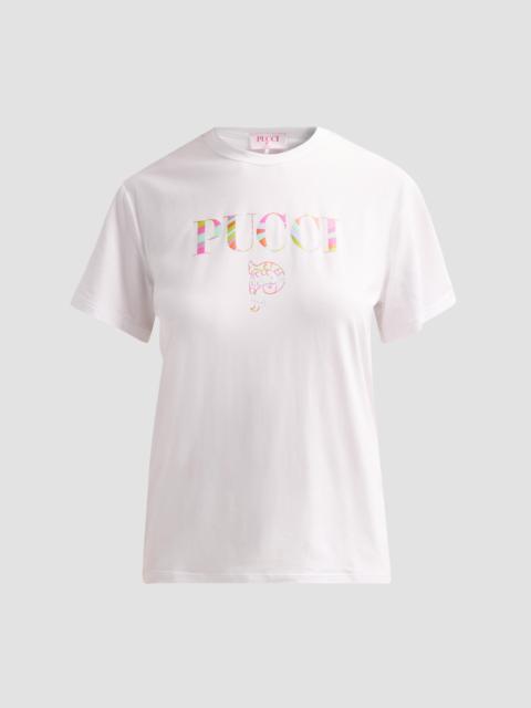 PUCCI Women's L'Alba Logo Stretch-Jersey Crewneck T-Shirt - Bianco