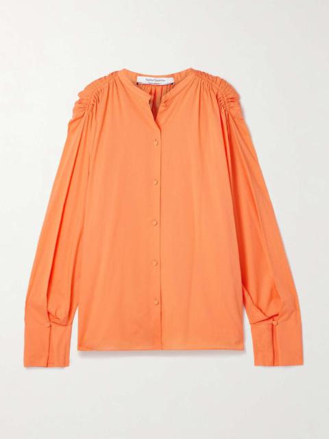 Another Tomorrow Gathered cotton-voile shirt Orange