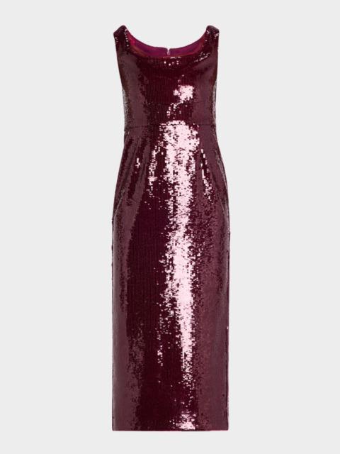 ROLAND MOURET Off-The-Shoulder Sequin Midi Dress