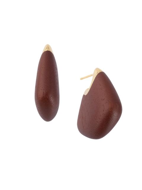 Bottega Veneta Women's Small Fin 18K-Gold-Plated & Walnut Wood Earrings - Brown