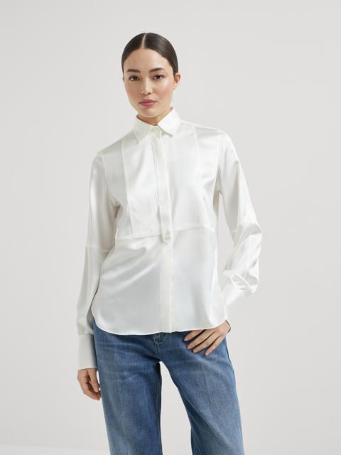 Stretch silk satin shirt with monili