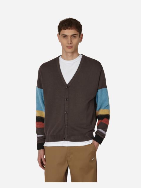 AWAKE NY Striped Mohair Sleeve Cardigan Brown