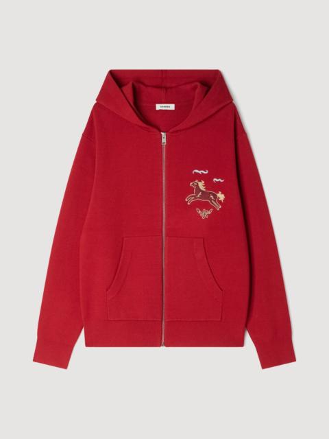 Sandro ANIMAL PRINT ZIP-UP CARDIGAN