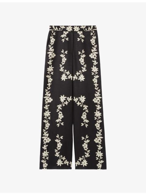 Claudie Pierlot Floral-Print Wide-Leg Woven Trousers