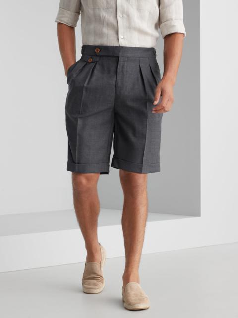 Virgin wool fresco Bermuda shorts with double pleats and waist tabs