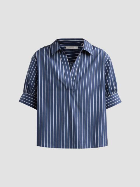 FRAME Women's The Popover Striped Cotton Top - Navy Multi