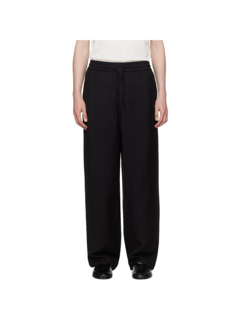 AMI Paris Black Blended Linen Elasticated Waist Trousers