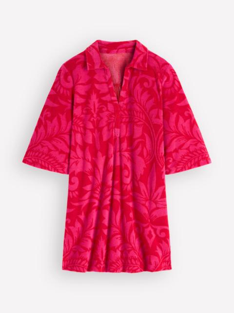 BODEN Short Collared Towelling Dress-Merida Red, Ornamental Foliage